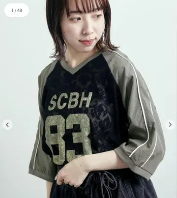 사만사 모스모스 레이스 절개 래글런 슬리브 티셔츠