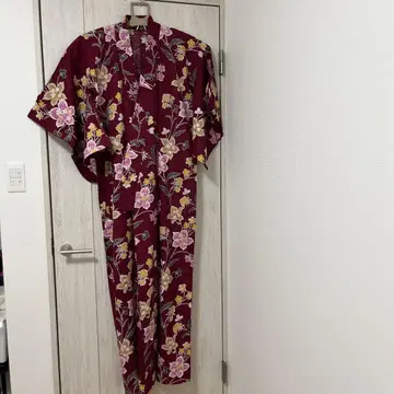 꽃무늬 유카타 와인 레드 면