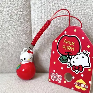 산리오 헬로키티 사과 방울 스트랩 키링 레트로