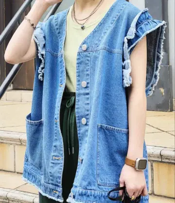 프린지 라이트 블루 데님 자켓