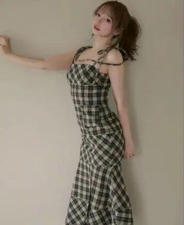 andmary 앤드 마리 Cecily 체크 롱 드레스