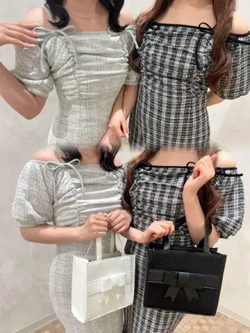 evelyn 드로스트 리본 오프숄더 OP 원피스 반팔