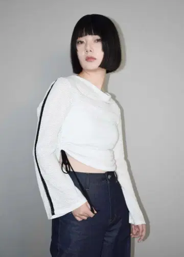 tie.me 메쉬 리본 블라우스