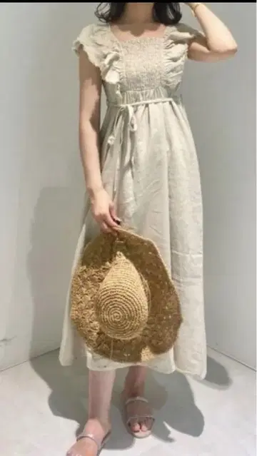 택 포함 새상품 flower 바캉스 프릴 원피스 린넨 프리