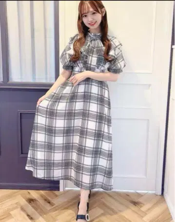 evelyn 하타미사키 콜라보 체크 롱 원피스