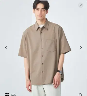 브라운 반팔 포켓 셔츠