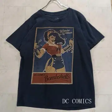 DC 코믹스 티셔츠 M 네이비 원더우먼 프린트 티셔츠