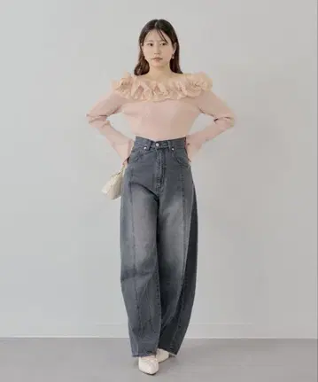 CHICO 하이 웨스트 커브 와이드 데님 그레이 S