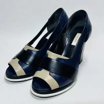 CARVEN 샌들 23.0cm 오픈토 네이비 그레이 블랙