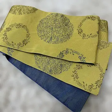 고급 리버서블 반폭 오비, 겨자색&네이비