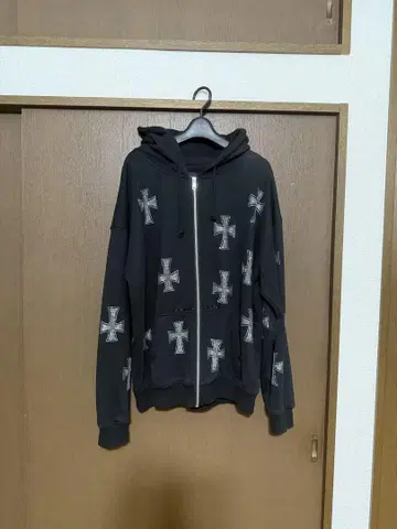 UNKNOWN 블랙 크로스 무늬 후드티 L
