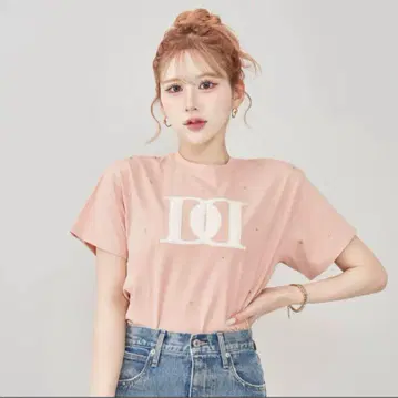 다리치 darich 퀼팅 아플리케 비쥬 티셔츠 핑크