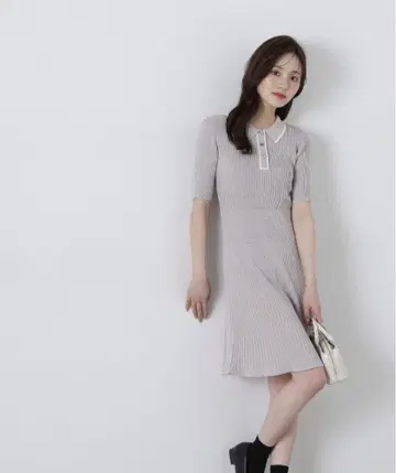 PROPORTION 폴로 옷깃 리브 미니 니트 원피스
