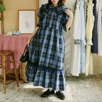 Kutir 쿠티르와 레트로 빅 옷깃 튤 프릴 티어드 원피스