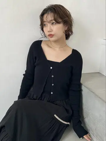 크롭 V넥 리브 가디건/UV 차단
