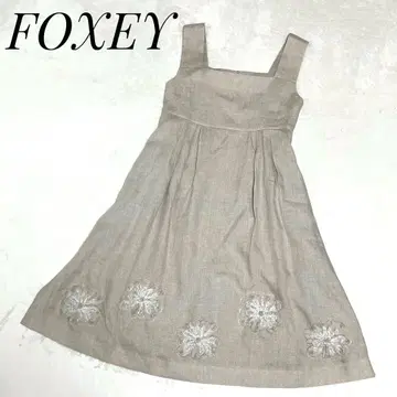 폭시 FOXEY 슬리브리스 원피스 린넨 린넨 38 자수 디자인