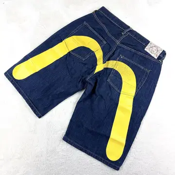 컨디션 최상 에비수 EVISU 빅 카모메 오오구로 데님 하프 팬츠 W38