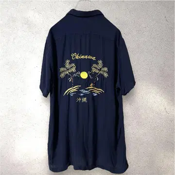 ZARA MAN 오키나와 자수 반팔 셔츠 L 네이비 새상품급