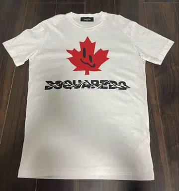 DSQUARED 화이트 티셔츠 레드 리프 프린트 로고 M