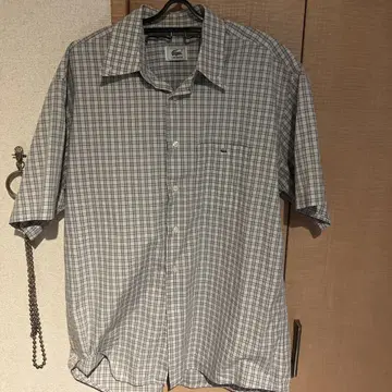 라코스테 반팔 셔츠 버튼 다운 체크 블루 계열