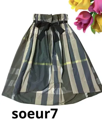 soeur7 수르 체크 무늬 롱 스커트 허리밴딩 야마다야
