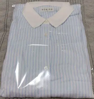 택 없는 새상품 우치노 마쉬멜로우 거즈 스트라이프 셔츠 칼라 원피스
