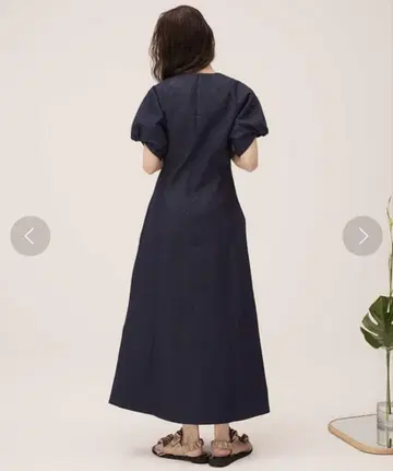 랜데부 데님 미니멀 퍼프 원피스