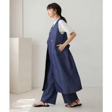 부즈루드 롱 데님 베스트 네이비 데님풍
