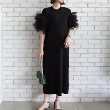 STYLE DELI 튤 소매 롱 니트 원피스