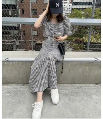 체크 무늬 맥시 드레스