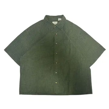 00s L.L.Bean 그린 체크 반팔 셔츠 M
