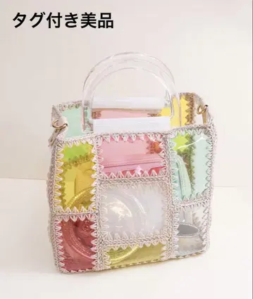 ACCOMMODDE 파스텔 컬러 클리어 크로셰 숄더 백 택 포함 미사용품