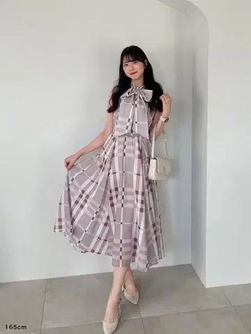 An MILLE 빅 체크 리본 OP 원피스 핑크