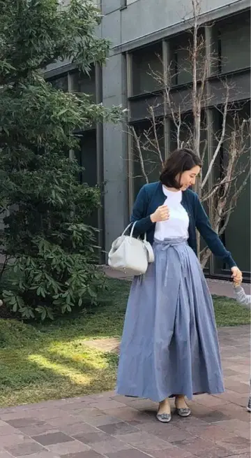 드로어 롱 스커트 36 블루 그레이