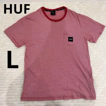 HUF 하프 보더 티셔츠 L 빨간색 레드 포켓 화이트 화이트