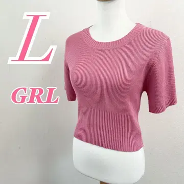 GRL 반팔 리브 니트 스웨터 L 핑크 걸리시 예쁜 코디 캐주얼