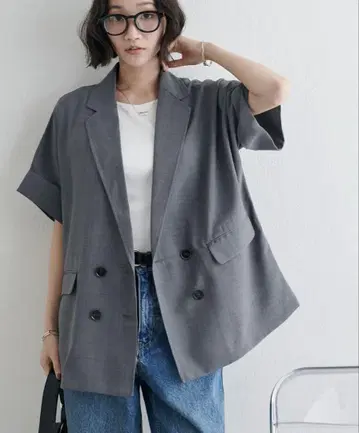 WEB 한정판, 택 포함, 테크 린넨 반팔 셔츠 자켓, 디스코트, 그레이