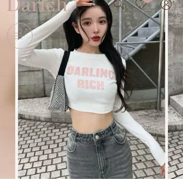 다리치 데코레이티브 크롭 롱 티셔츠