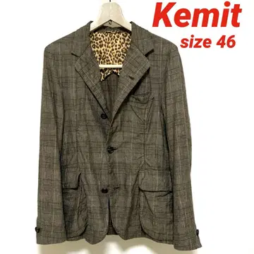 Kemit 케밋 size46 S 면 린넨 워시 가공 브라운 체크