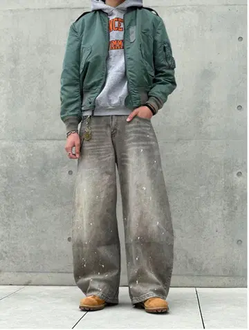 페인터 팬츠 와이드 핏 그레이 데님