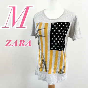 자라 그레이 프린트 티셔츠 M 캐주얼 코디 반팔 티셔츠