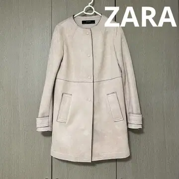 ZARA 스웨이드 롱 코트 노카라 코트 핑크 아우터