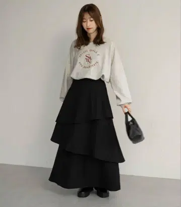 raffime 3단 티어드 스커트 블랙 M