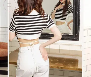 다리치 백 리본 파일 니트 탑