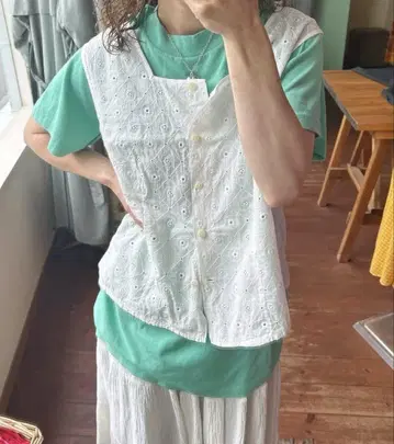 구제 의류 빈티지 빈티지 레이스 베스트 레이스 블라우스 컷워크