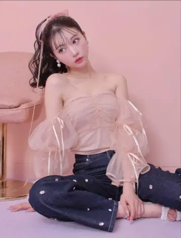 엠미에메 Mmeeme 캔디 슬리브 튤 탑