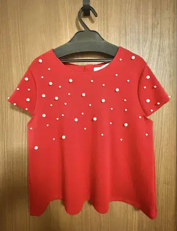 JENNE 펄 티셔츠 레드 L 사이즈