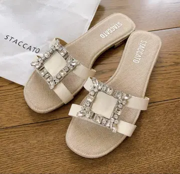 staccato 스타카토 엘자 린넨 비쥬 플랫 샌들