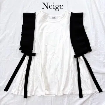 Neige 네쥬 블라우스 티셔츠 프린지 리본 화이트 블랙