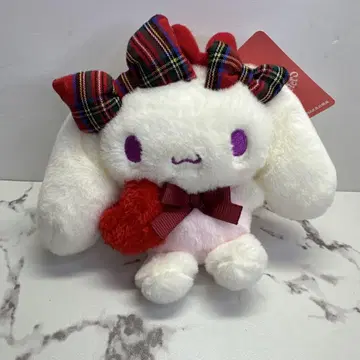 산리오 시나모롤 봉제 인형 키링 리본 러브 체크